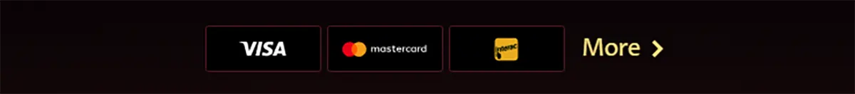 Casino payment methods icons including Visa, Mastercard, and Paysafe card
